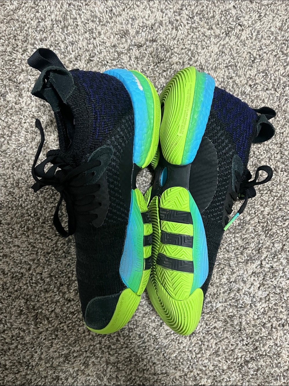 Boys/Mens Trae Young Adidu Sneakers with Blue & Neon Green Accents